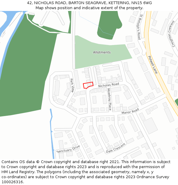 42, NICHOLAS ROAD, BARTON SEAGRAVE, KETTERING, NN15 6WG: Location map and indicative extent of plot