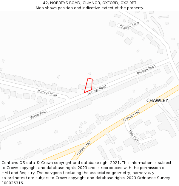 42, NORREYS ROAD, CUMNOR, OXFORD, OX2 9PT: Location map and indicative extent of plot