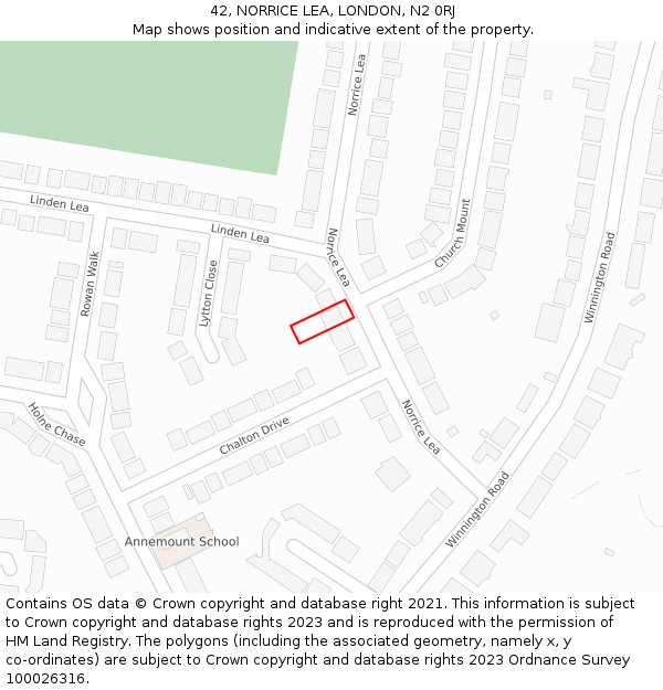 42, NORRICE LEA, LONDON, N2 0RJ: Location map and indicative extent of plot