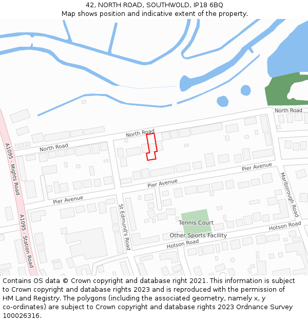 42, NORTH ROAD, SOUTHWOLD, IP18 6BQ: Location map and indicative extent of plot