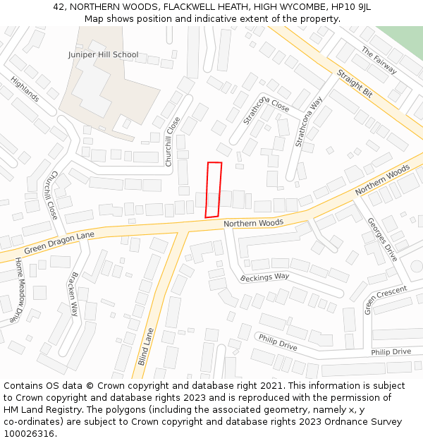 42, NORTHERN WOODS, FLACKWELL HEATH, HIGH WYCOMBE, HP10 9JL: Location map and indicative extent of plot