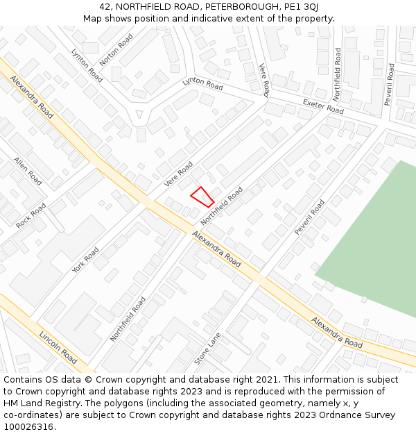 42, NORTHFIELD ROAD, PETERBOROUGH, PE1 3QJ: Location map and indicative extent of plot