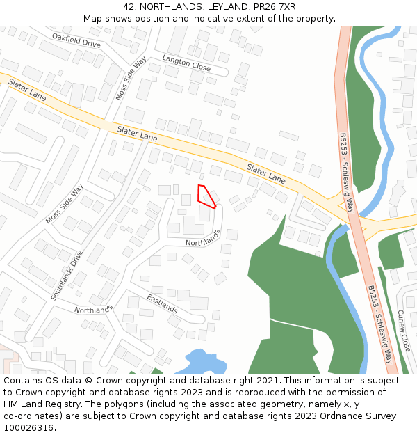 42, NORTHLANDS, LEYLAND, PR26 7XR: Location map and indicative extent of plot