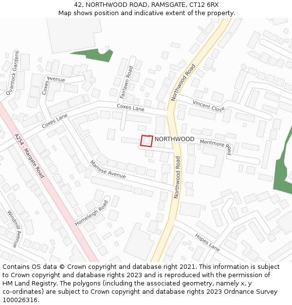 42, NORTHWOOD ROAD, RAMSGATE, CT12 6RX: Location map and indicative extent of plot