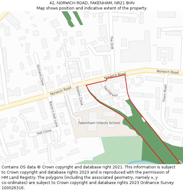 42, NORWICH ROAD, FAKENHAM, NR21 8HN: Location map and indicative extent of plot
