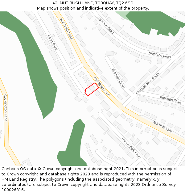 42, NUT BUSH LANE, TORQUAY, TQ2 6SD: Location map and indicative extent of plot