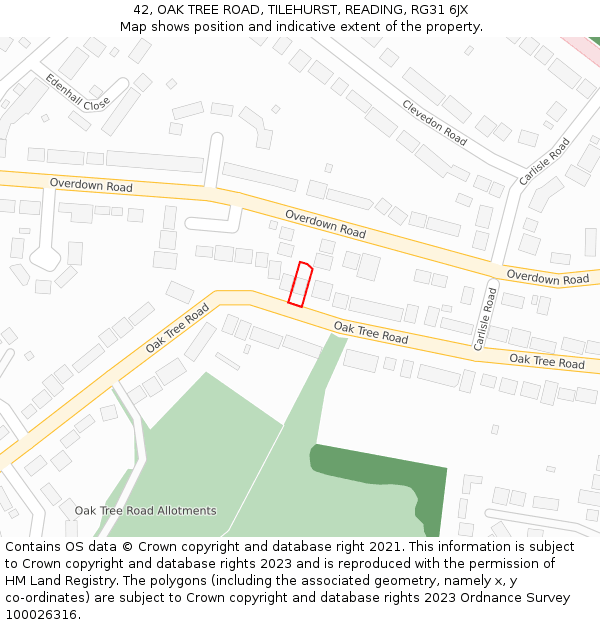 42, OAK TREE ROAD, TILEHURST, READING, RG31 6JX: Location map and indicative extent of plot