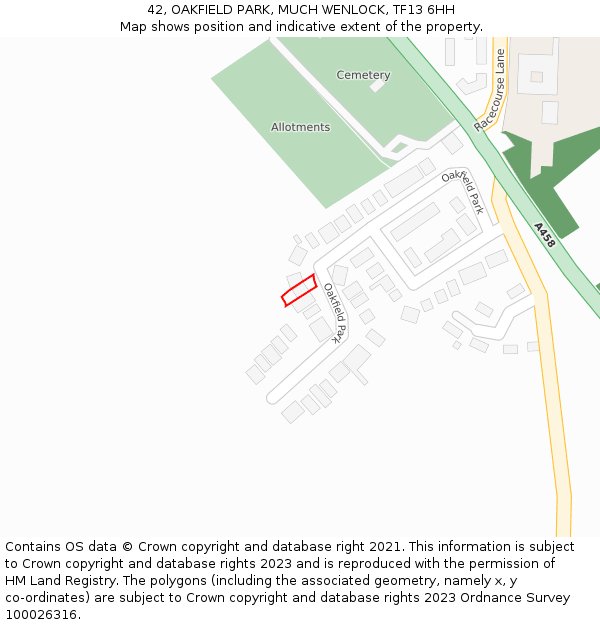 42, OAKFIELD PARK, MUCH WENLOCK, TF13 6HH: Location map and indicative extent of plot