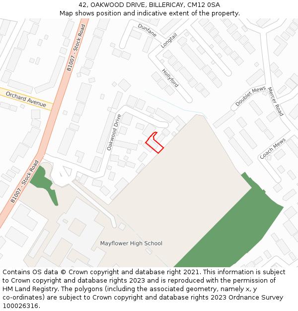 42, OAKWOOD DRIVE, BILLERICAY, CM12 0SA: Location map and indicative extent of plot