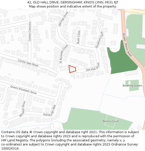 42, OLD HALL DRIVE, DERSINGHAM, KING'S LYNN, PE31 6JT: Location map and indicative extent of plot