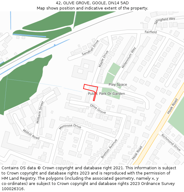 42, OLIVE GROVE, GOOLE, DN14 5AD: Location map and indicative extent of plot