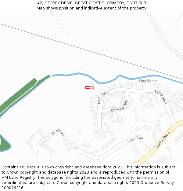 42, OSPREY DRIVE, GREAT COATES, GRIMSBY, DN37 9HT: Location map and indicative extent of plot