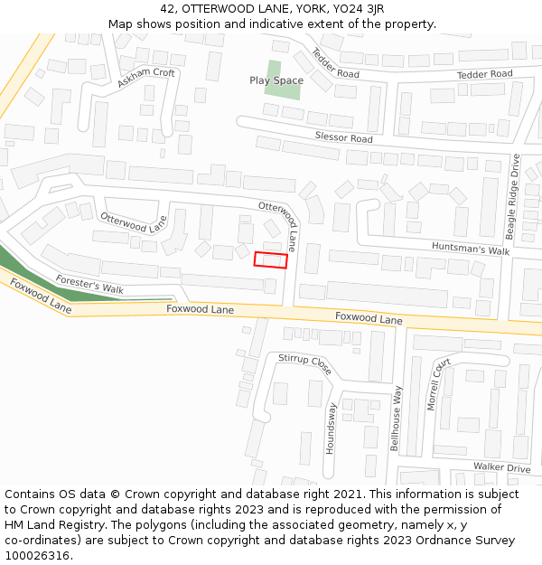 42, OTTERWOOD LANE, YORK, YO24 3JR: Location map and indicative extent of plot