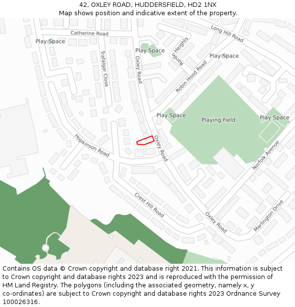 42, OXLEY ROAD, HUDDERSFIELD, HD2 1NX: Location map and indicative extent of plot