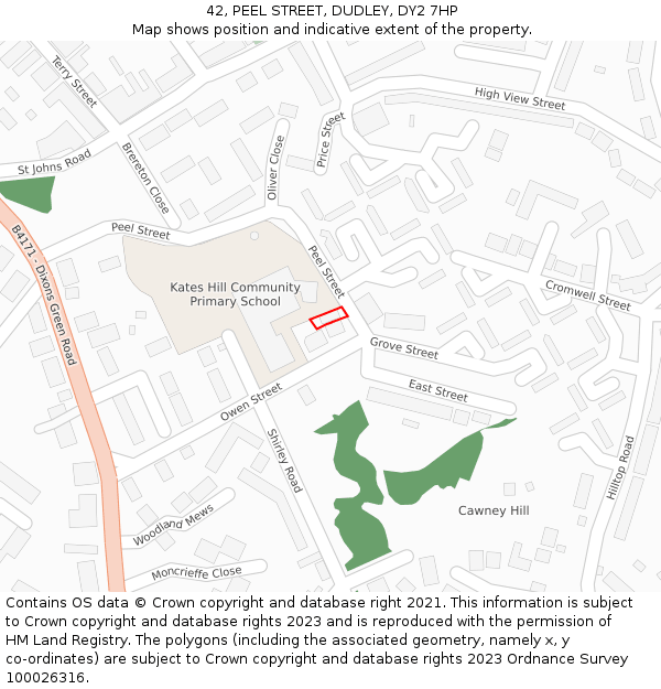 42, PEEL STREET, DUDLEY, DY2 7HP: Location map and indicative extent of plot