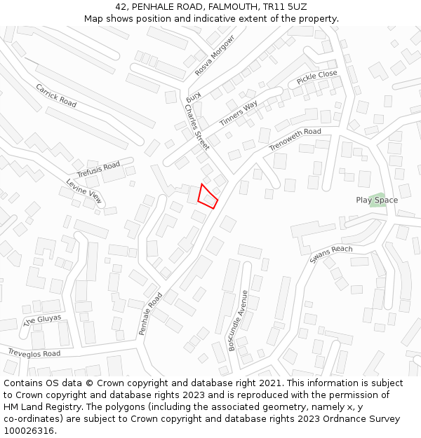 42, PENHALE ROAD, FALMOUTH, TR11 5UZ: Location map and indicative extent of plot