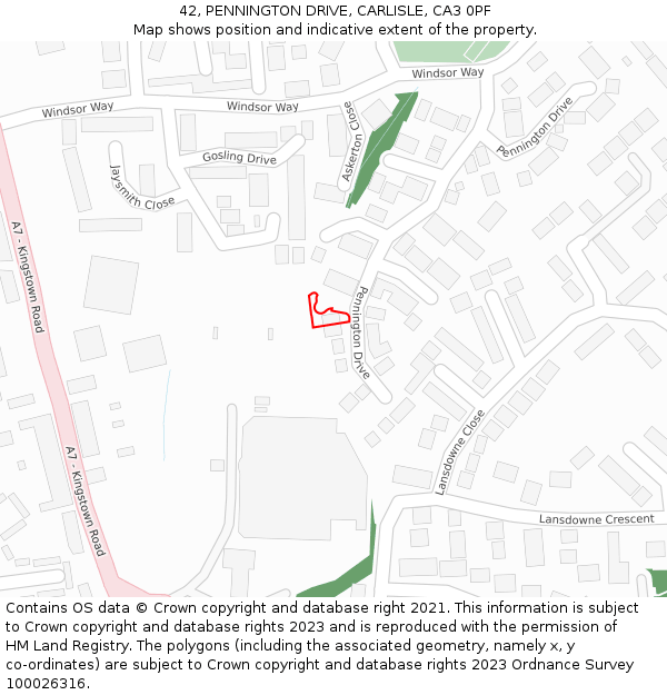 42, PENNINGTON DRIVE, CARLISLE, CA3 0PF: Location map and indicative extent of plot