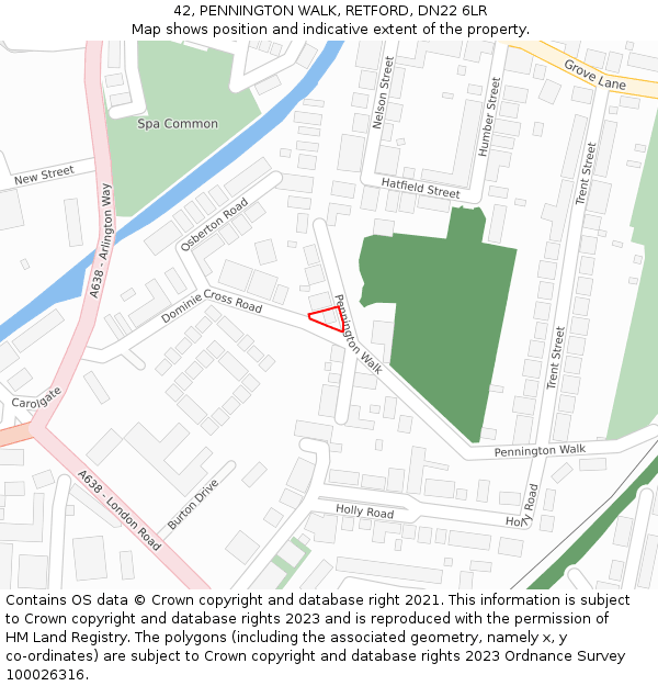 42, PENNINGTON WALK, RETFORD, DN22 6LR: Location map and indicative extent of plot