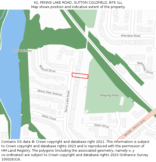42, PENNS LAKE ROAD, SUTTON COLDFIELD, B76 1LL: Location map and indicative extent of plot