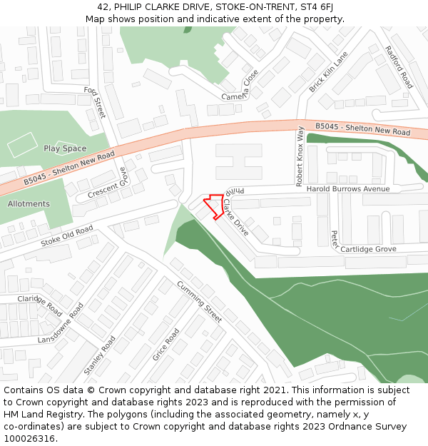 42, PHILIP CLARKE DRIVE, STOKE-ON-TRENT, ST4 6FJ: Location map and indicative extent of plot