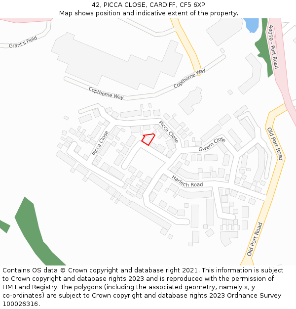 42, PICCA CLOSE, CARDIFF, CF5 6XP: Location map and indicative extent of plot