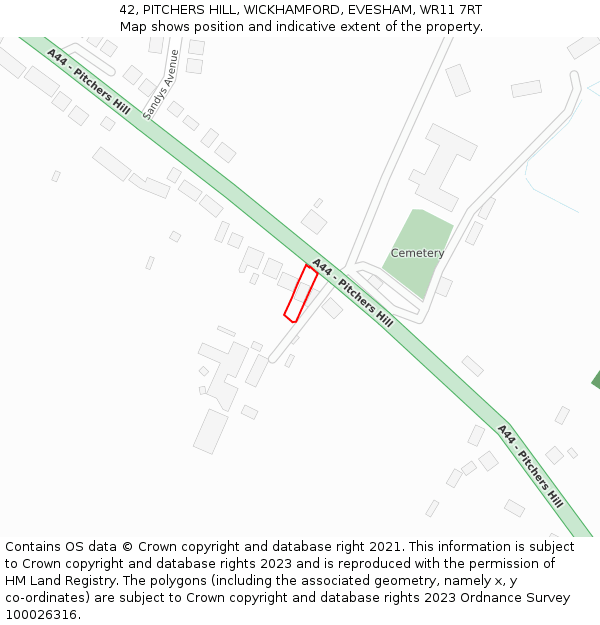 42, PITCHERS HILL, WICKHAMFORD, EVESHAM, WR11 7RT: Location map and indicative extent of plot