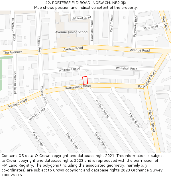 42, PORTERSFIELD ROAD, NORWICH, NR2 3JX: Location map and indicative extent of plot