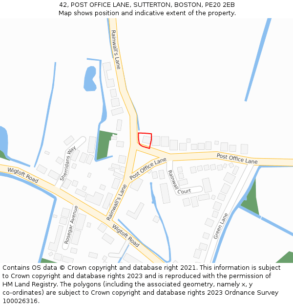 42, POST OFFICE LANE, SUTTERTON, BOSTON, PE20 2EB: Location map and indicative extent of plot