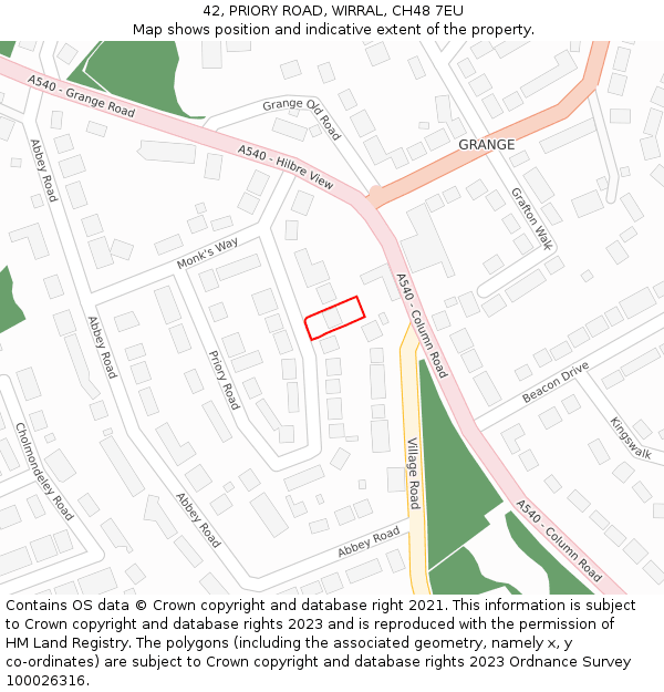 42, PRIORY ROAD, WIRRAL, CH48 7EU: Location map and indicative extent of plot