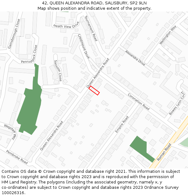 42, QUEEN ALEXANDRA ROAD, SALISBURY, SP2 9LN: Location map and indicative extent of plot
