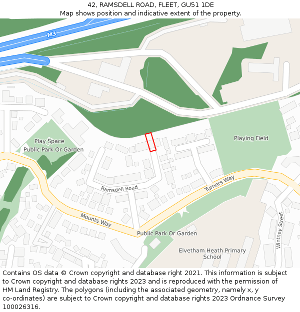 42, RAMSDELL ROAD, FLEET, GU51 1DE: Location map and indicative extent of plot
