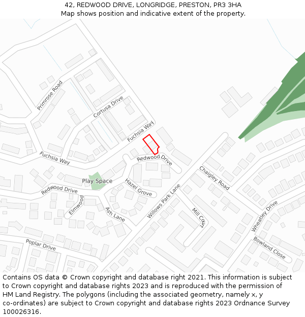 42, REDWOOD DRIVE, LONGRIDGE, PRESTON, PR3 3HA: Location map and indicative extent of plot