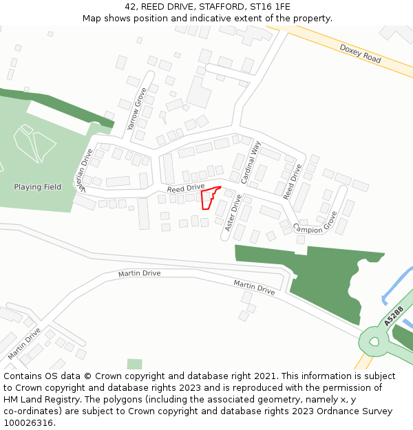42, REED DRIVE, STAFFORD, ST16 1FE: Location map and indicative extent of plot
