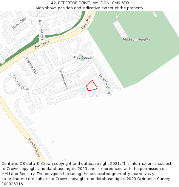 42, REPERTOR DRIVE, MALDON, CM9 6FQ: Location map and indicative extent of plot