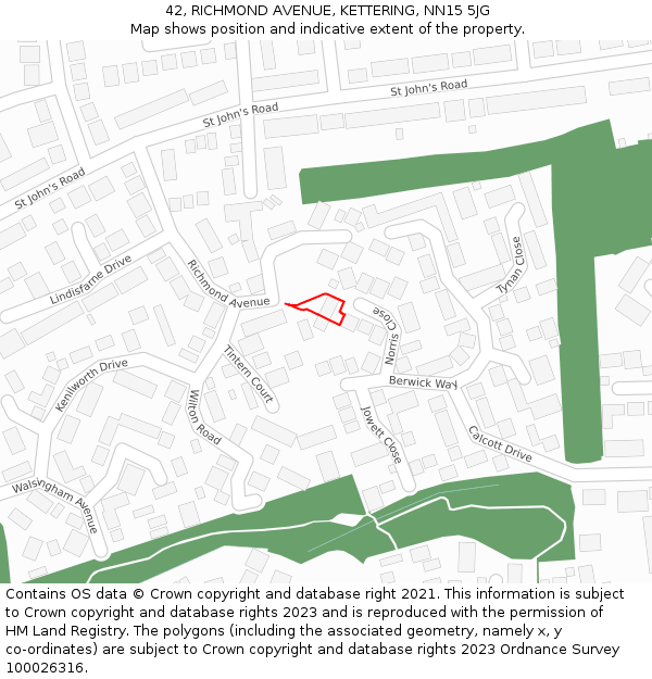 42, RICHMOND AVENUE, KETTERING, NN15 5JG: Location map and indicative extent of plot