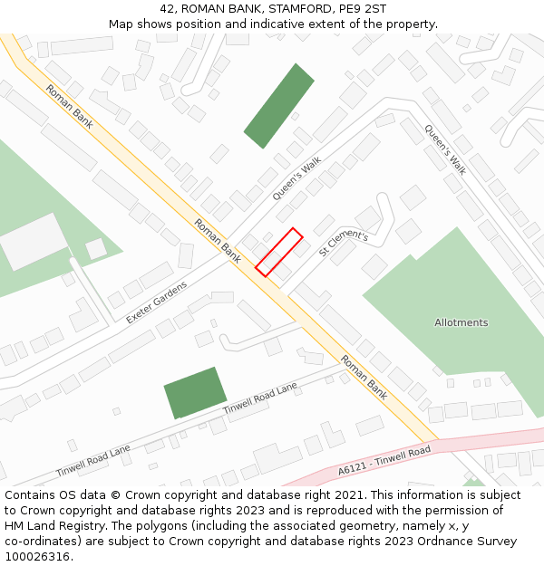 42, ROMAN BANK, STAMFORD, PE9 2ST: Location map and indicative extent of plot