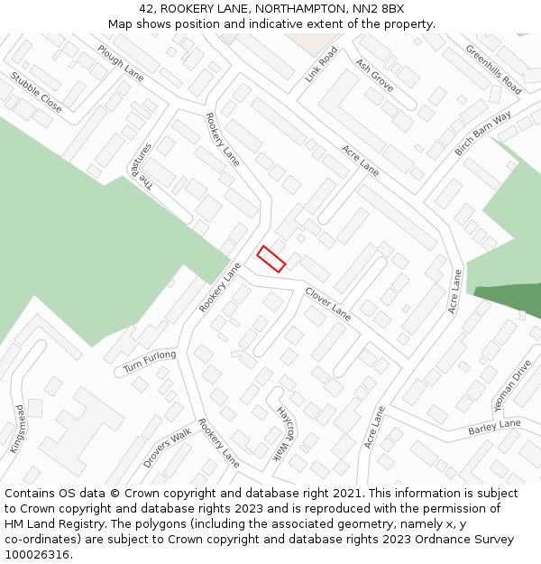 42, ROOKERY LANE, NORTHAMPTON, NN2 8BX: Location map and indicative extent of plot