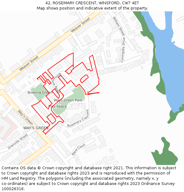 42, ROSEMARY CRESCENT, WINSFORD, CW7 4ET: Location map and indicative extent of plot