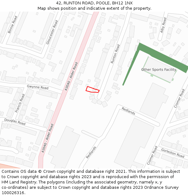42, RUNTON ROAD, POOLE, BH12 1NX: Location map and indicative extent of plot