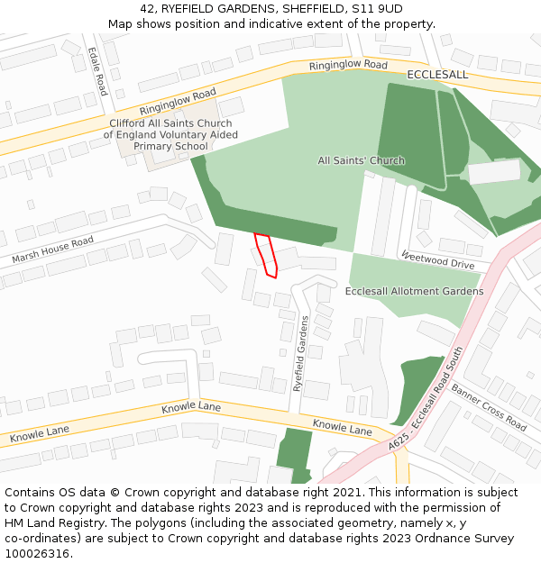 42, RYEFIELD GARDENS, SHEFFIELD, S11 9UD: Location map and indicative extent of plot