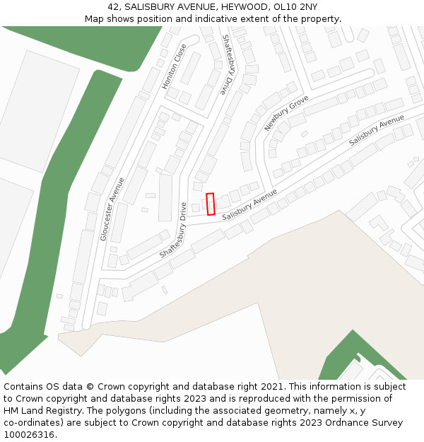 42, SALISBURY AVENUE, HEYWOOD, OL10 2NY: Location map and indicative extent of plot