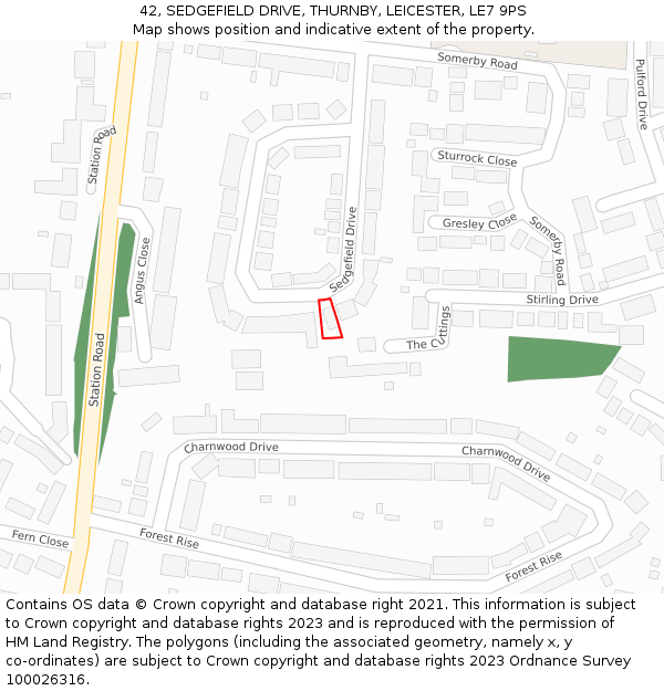 42, SEDGEFIELD DRIVE, THURNBY, LEICESTER, LE7 9PS: Location map and indicative extent of plot