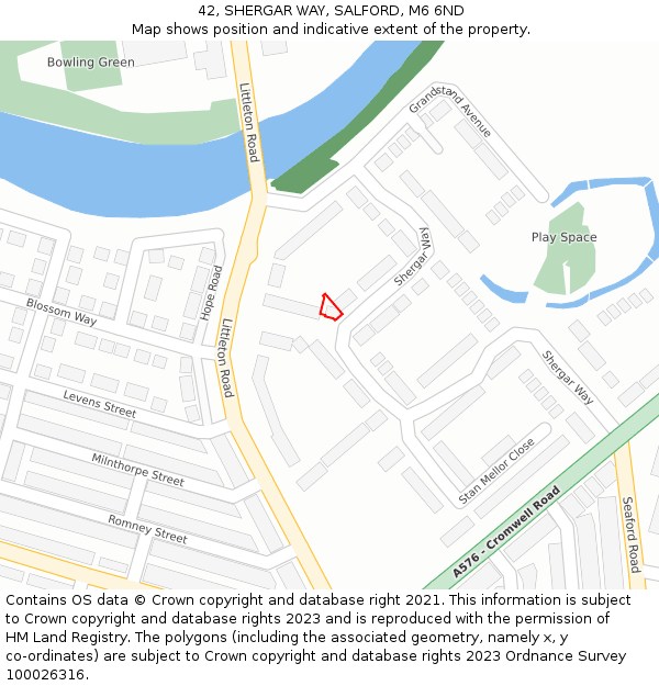 42, SHERGAR WAY, SALFORD, M6 6ND: Location map and indicative extent of plot