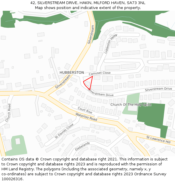 42, SILVERSTREAM DRIVE, HAKIN, MILFORD HAVEN, SA73 3NL: Location map and indicative extent of plot