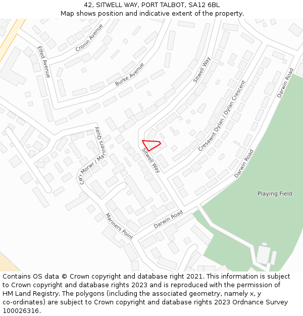 42, SITWELL WAY, PORT TALBOT, SA12 6BL: Location map and indicative extent of plot