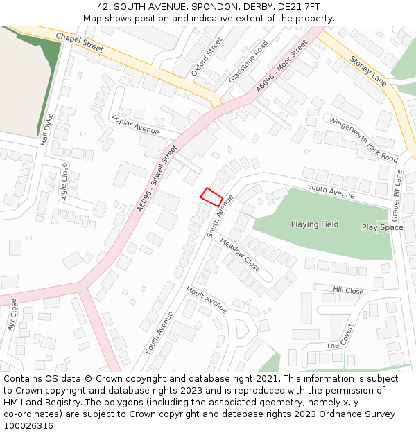 42, SOUTH AVENUE, SPONDON, DERBY, DE21 7FT: Location map and indicative extent of plot