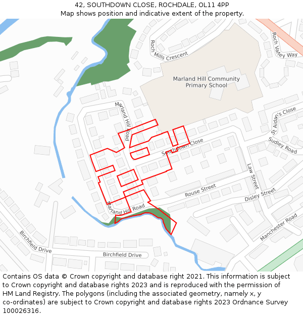 42, SOUTHDOWN CLOSE, ROCHDALE, OL11 4PP: Location map and indicative extent of plot
