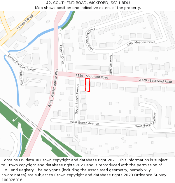 42, SOUTHEND ROAD, WICKFORD, SS11 8DU: Location map and indicative extent of plot