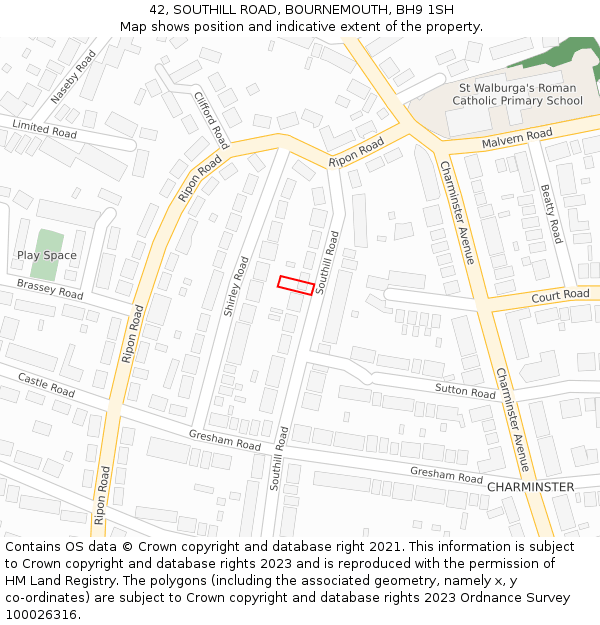 42, SOUTHILL ROAD, BOURNEMOUTH, BH9 1SH: Location map and indicative extent of plot