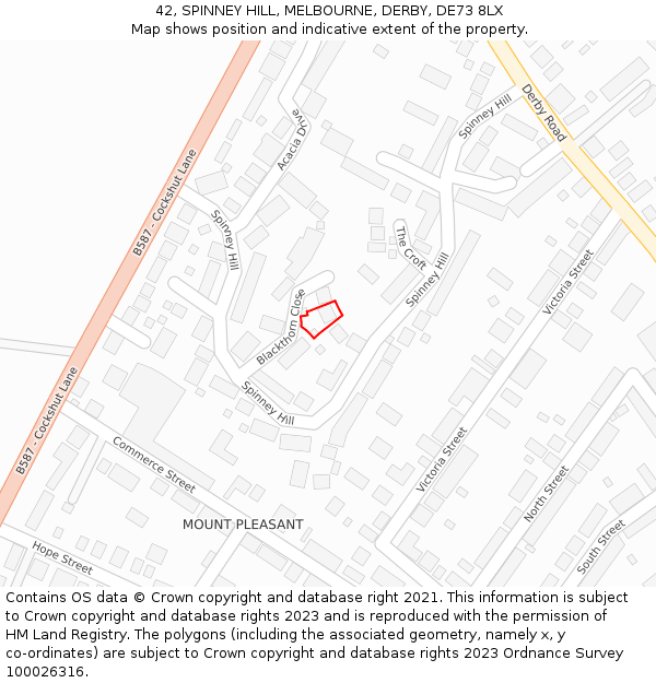 42, SPINNEY HILL, MELBOURNE, DERBY, DE73 8LX: Location map and indicative extent of plot